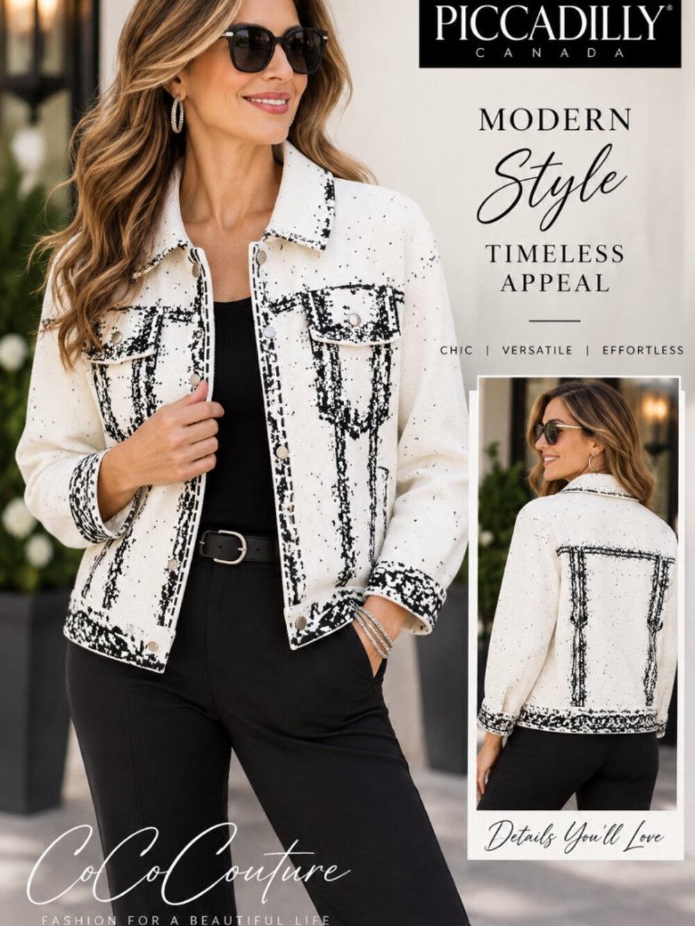 YE569JO Off white and Black Sweater with snap closure Jacket by Picadilly